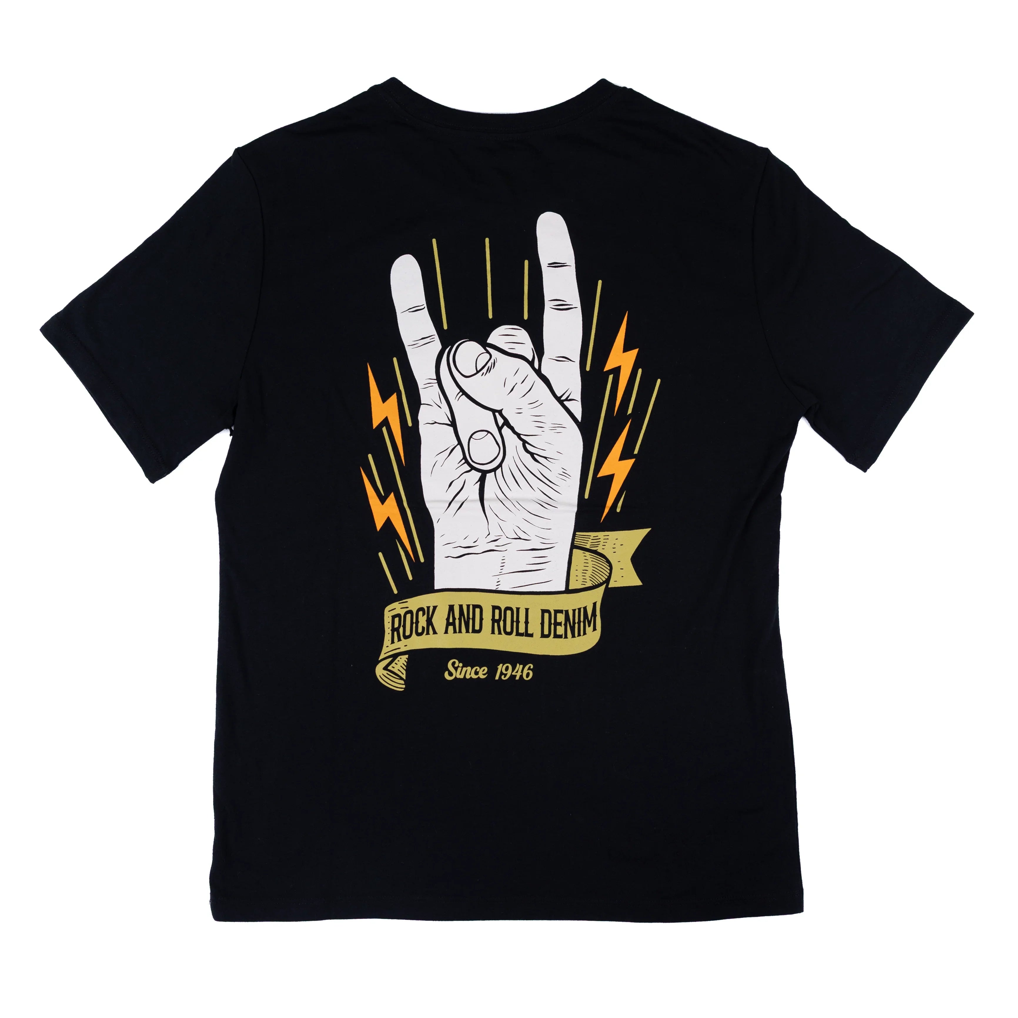 Men's Rock and Roll Denim Short Sleeve Graphic Printed T-shirt BU21T08596
