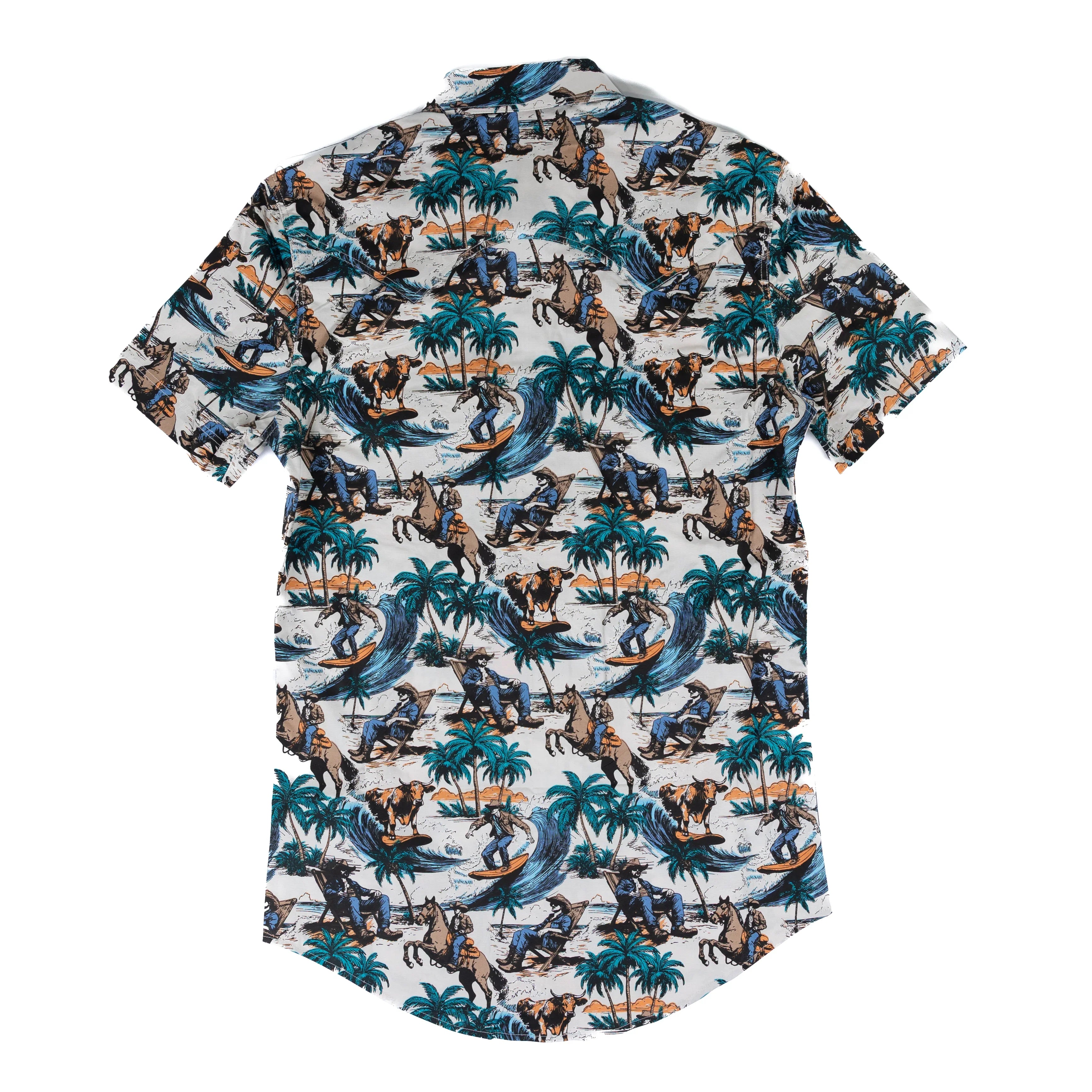 Men's Rock and Roll Denim Short Sleeve Novelty Printed Snap Shirt BMN3S08323