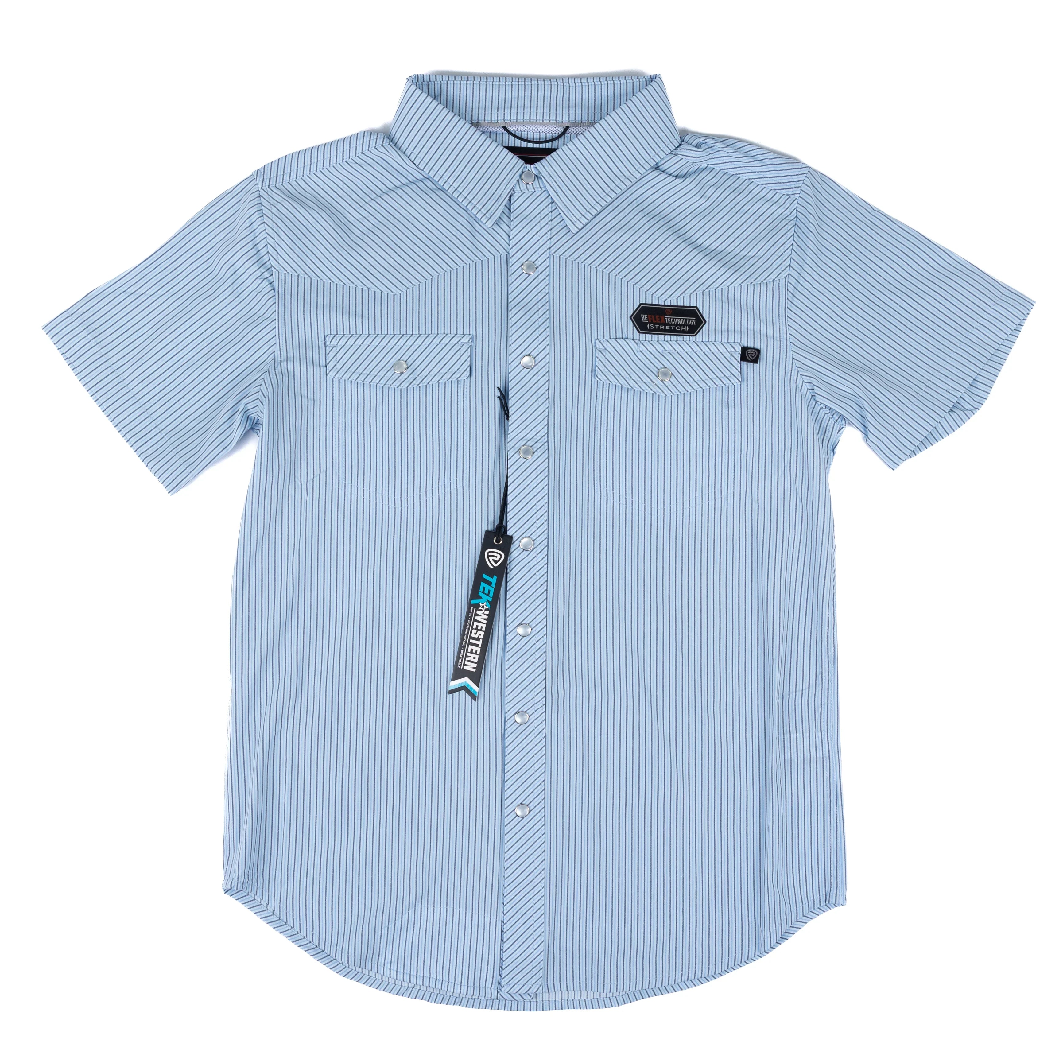Men's Rock and Roll Denim Short Sleeve Striped Tek Core Snap Shirt BMN3S08379