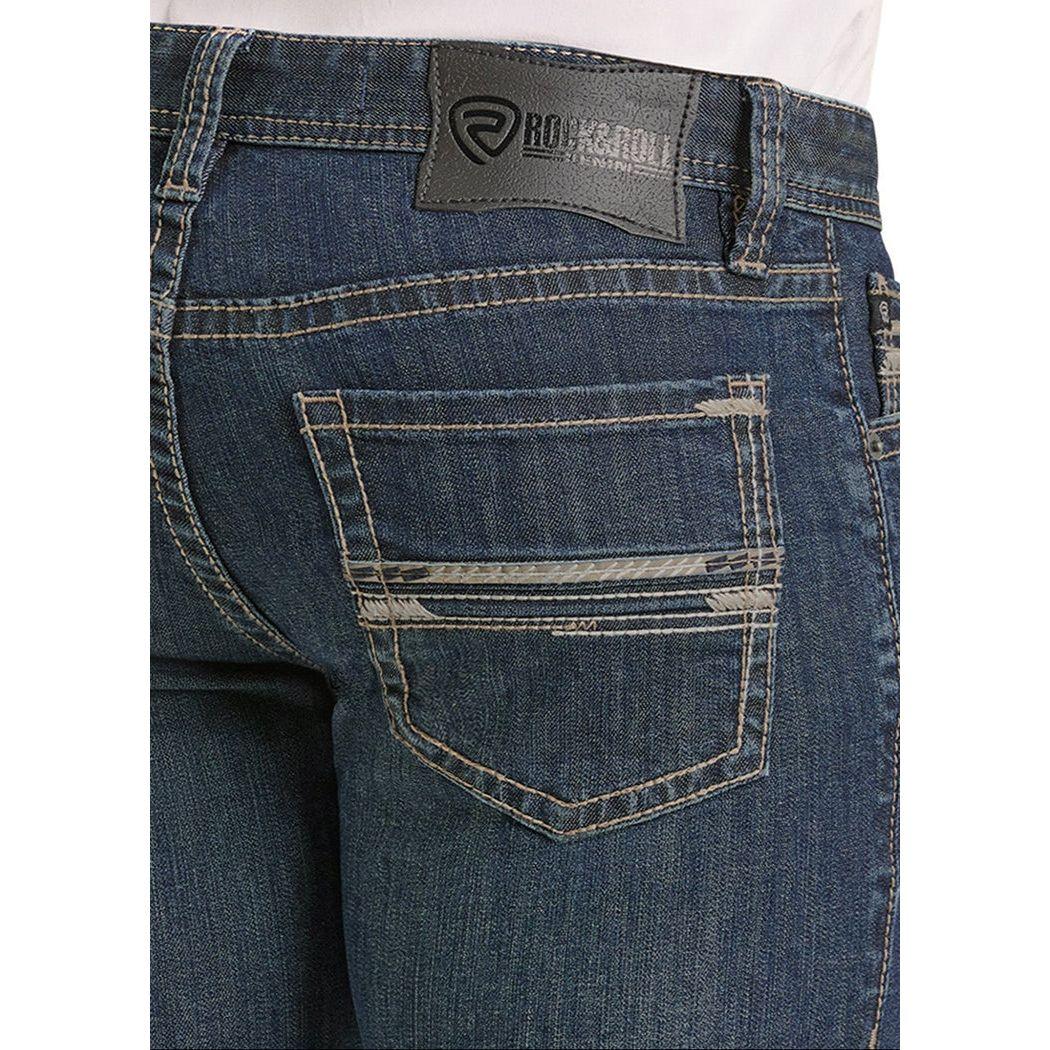Men's Rock and Roll Denim Straight Pleather Embroidered Revolver Jeans BM1RD07367