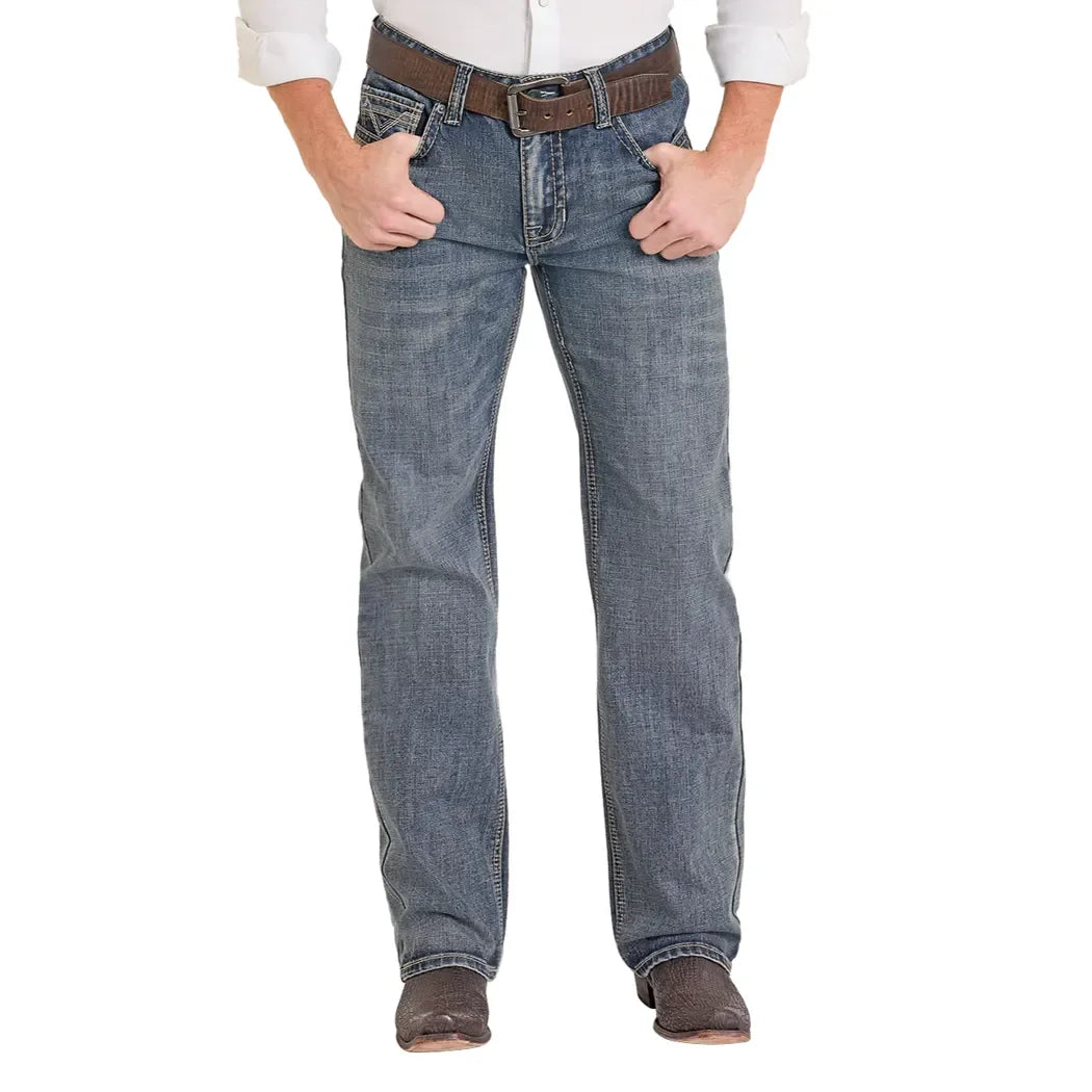 Men's Rock and Roll Denim Two Tone Double Barrel Straight Jeans BM0SD07350
