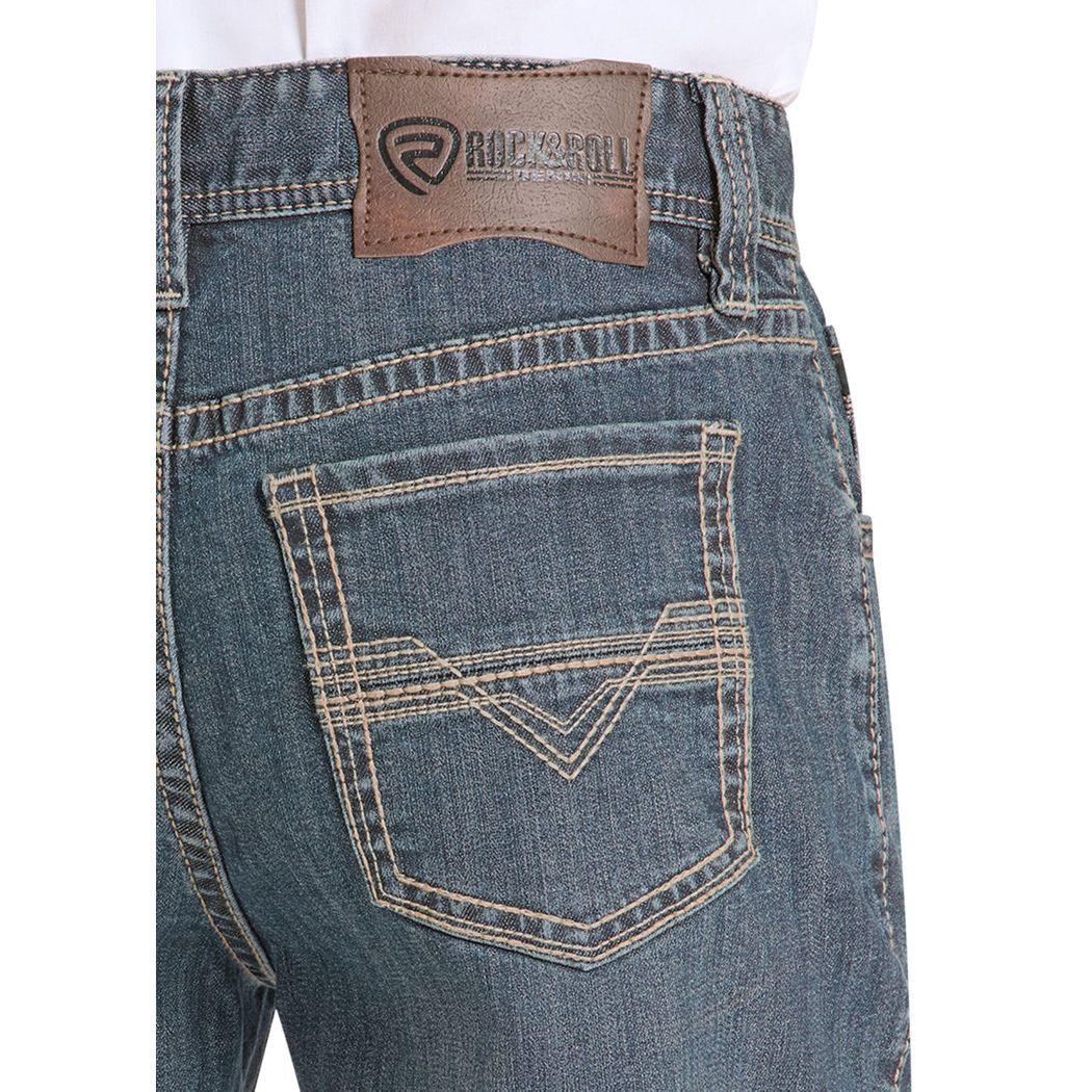Men's Rock and Roll High Rise Relaxed Fit Two Tone Stitch Tapered Bootcut Jeans BMHBD09109