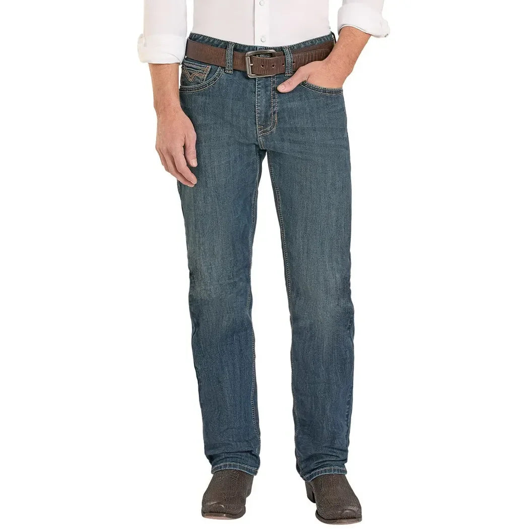 Men's Rock and Roll High Rise Relaxed Fit Two Tone Tapered Bootcut Jeans BMHBD08571