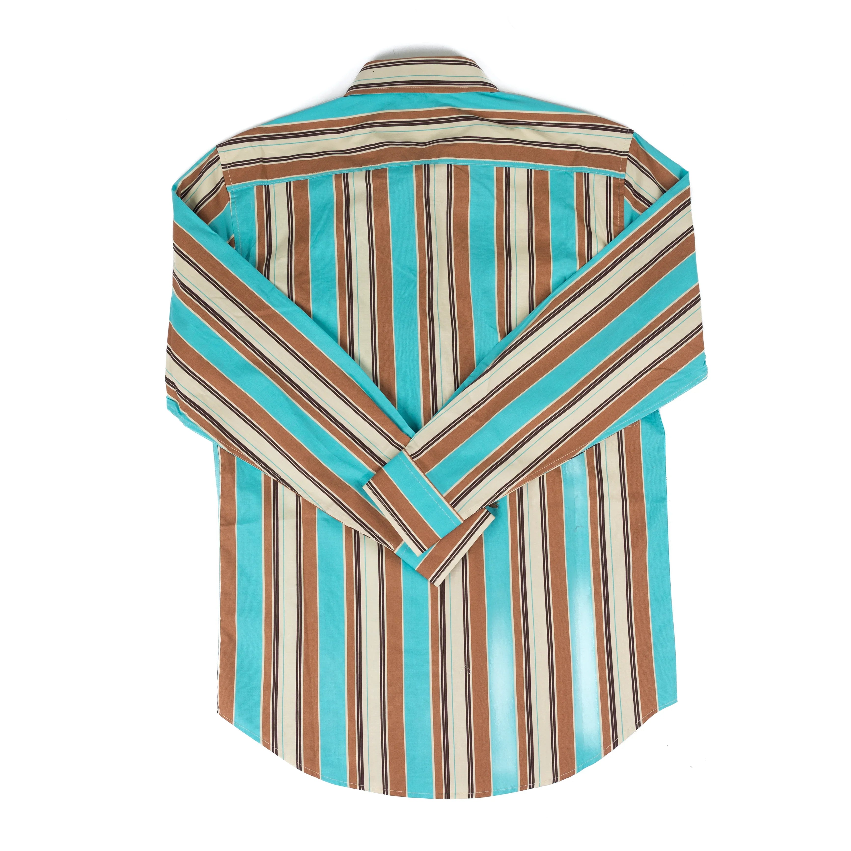 Men's Rock and Roll Long Sleeve Turquoise and Brown Striped Printed Button Up BMB2S08652