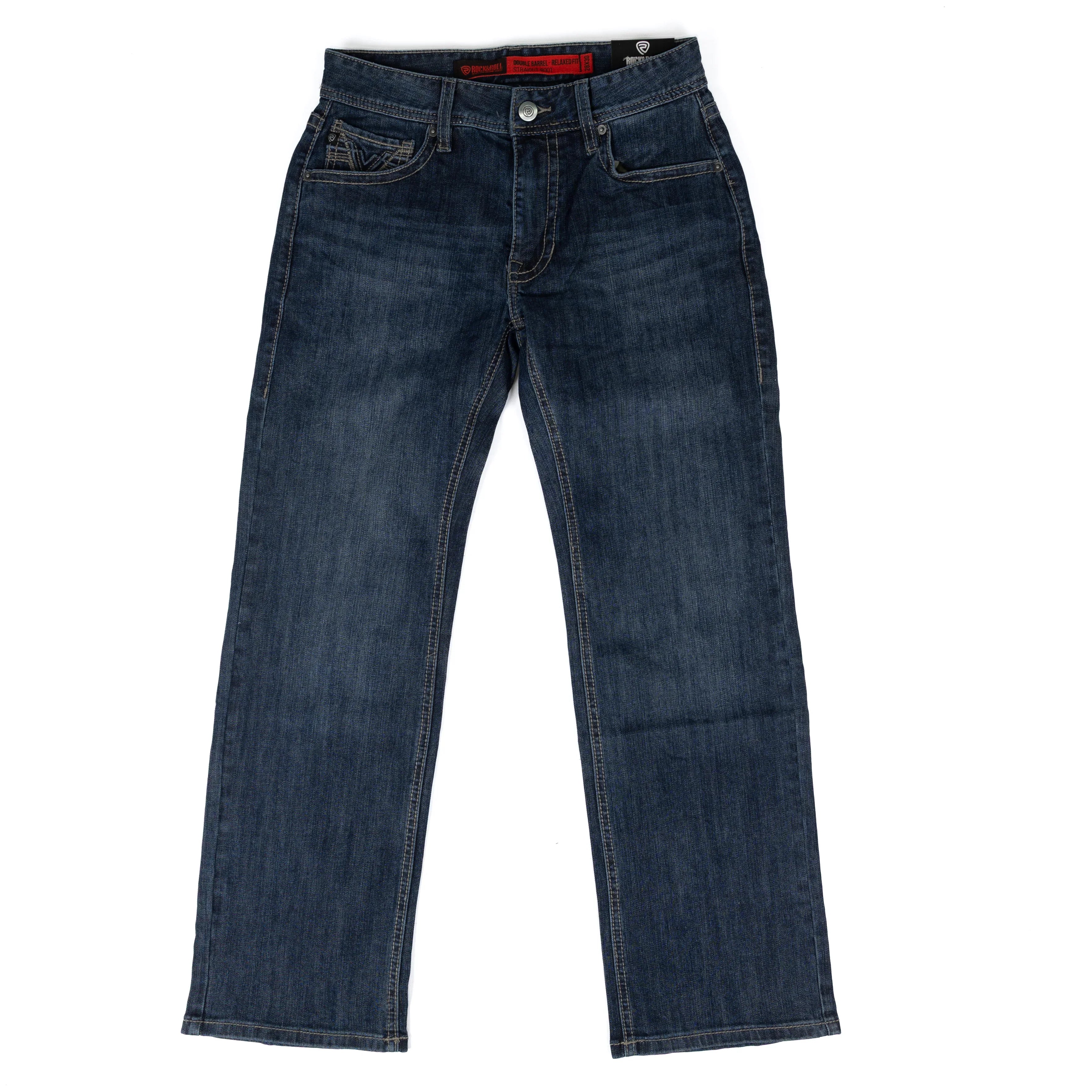 Men's Rock and Roll Raised Denim Embroidered Double Barrel Straight Bootcut Jeans BM0SD09110