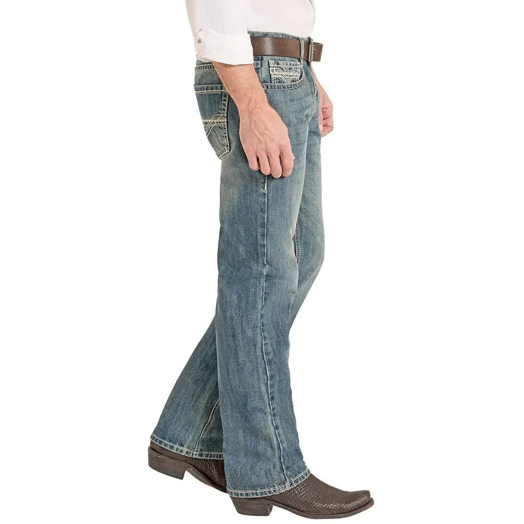 Men's Rock and Roll Regular Fit Classic Rope V Straight Leg Jeans BM1PD08581