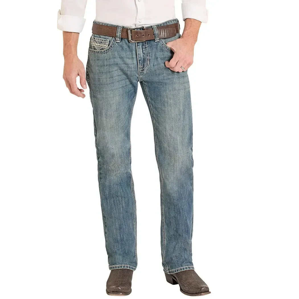 Men's Rock and Roll Regular Fit Classic Rope V Straight Leg Jeans BM1PD08581