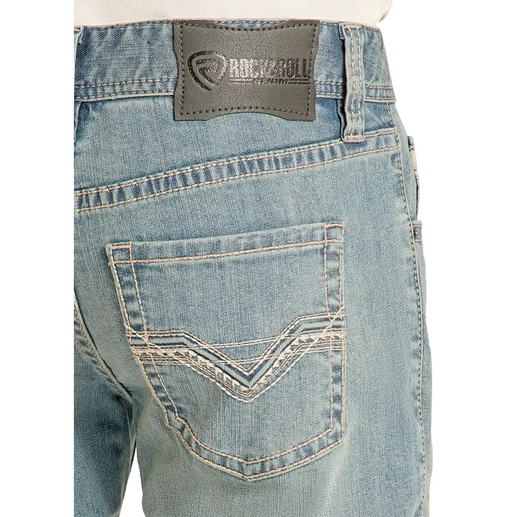 Men's Rock and Roll Regular Fit Step Stitch Straight Leg Jeans BM1PD09119