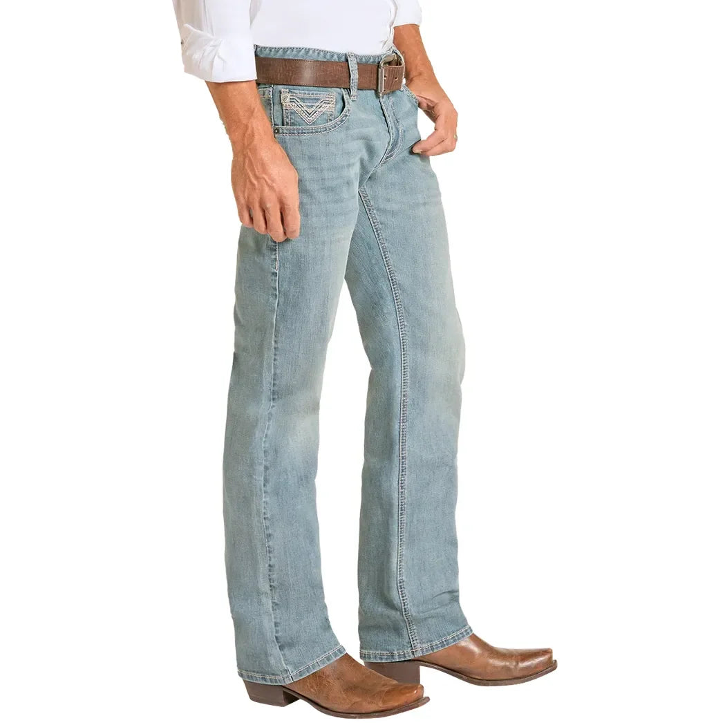 Men's Rock and Roll Regular Fit Step Stitch Straight Leg Jeans BM1PD09119