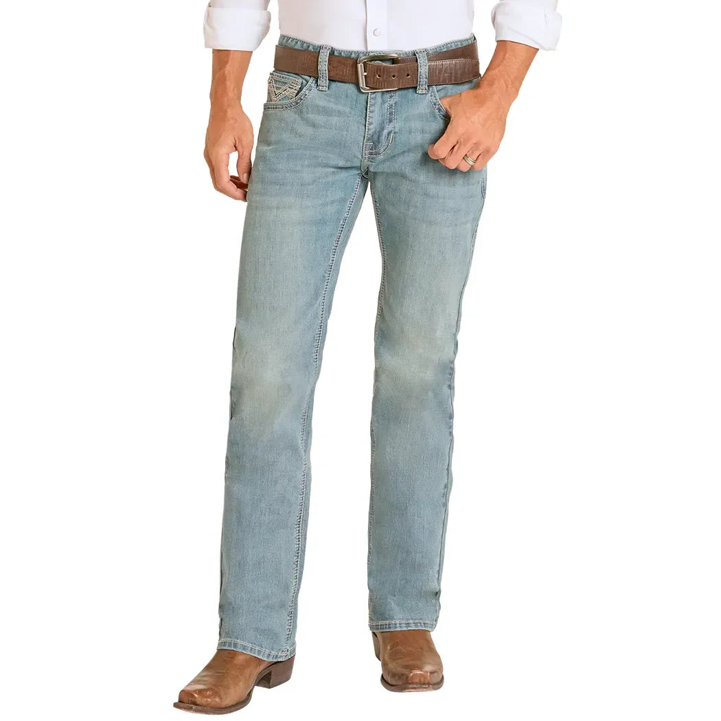 Men's Rock and Roll Regular Fit Step Stitch Straight Leg Jeans BM1PD09119