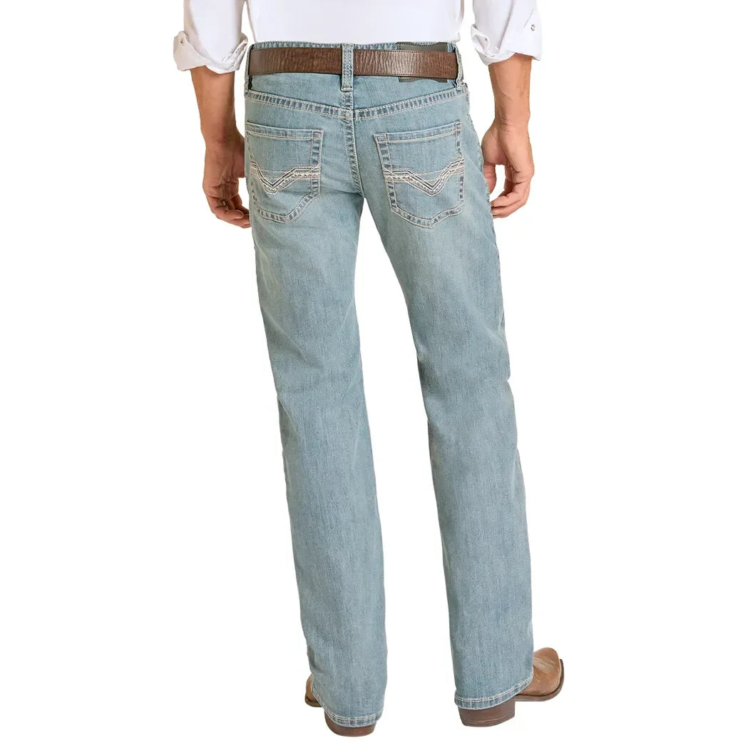 Men's Rock and Roll Regular Fit Step Stitch Straight Leg Jeans BM1PD09119