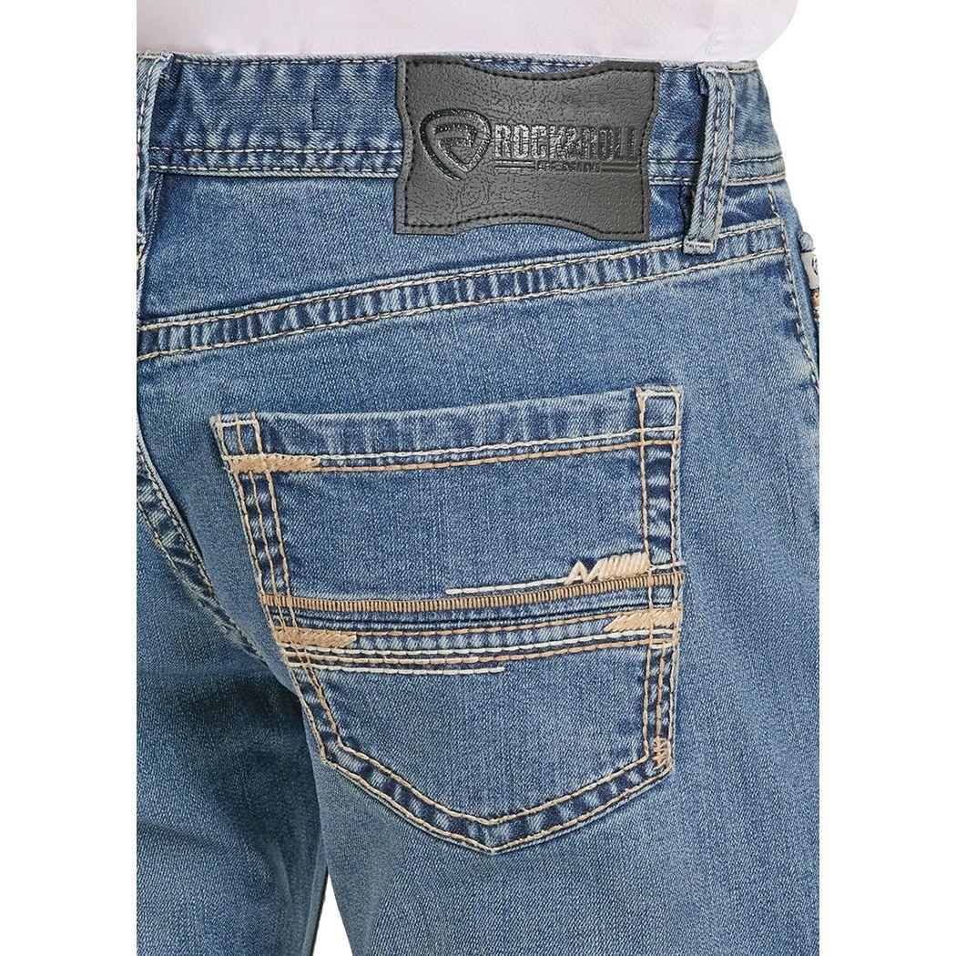 Men's Rock and Roll Regular Fit Straight Stitch Pocket Straight Leg Jeans BM1PD08582