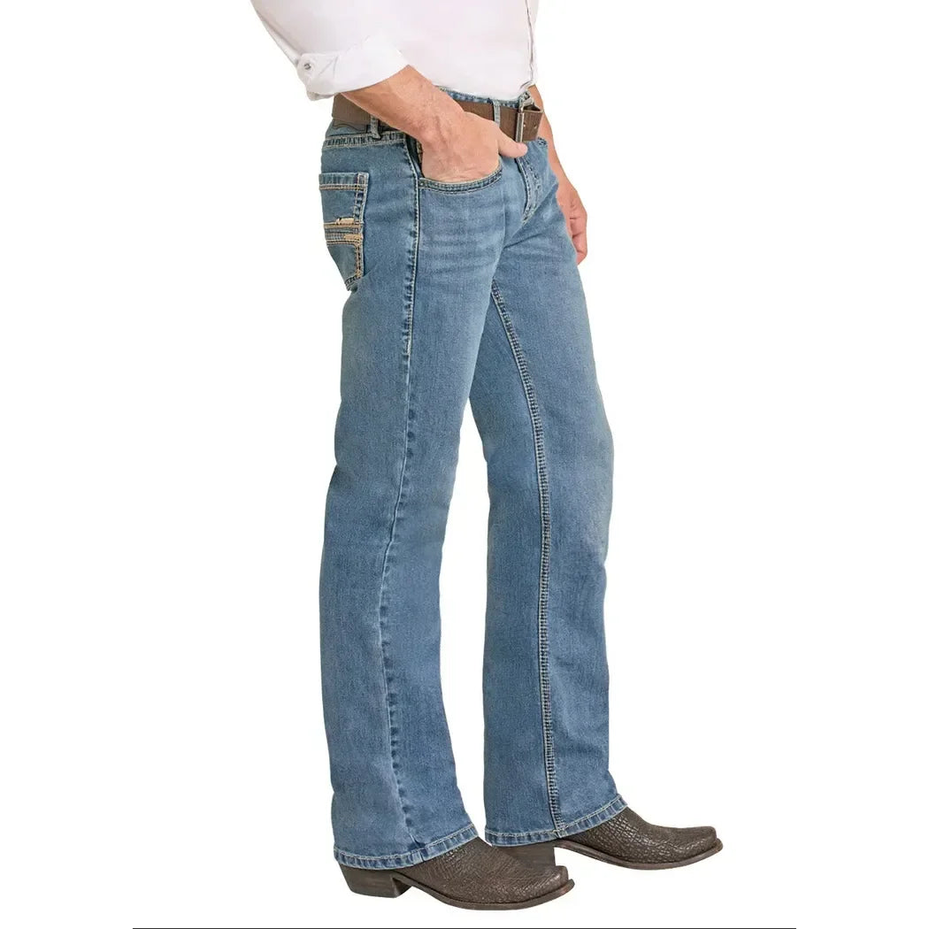 Men's Rock and Roll Regular Fit Straight Stitch Pocket Straight Leg Jeans BM1PD08582