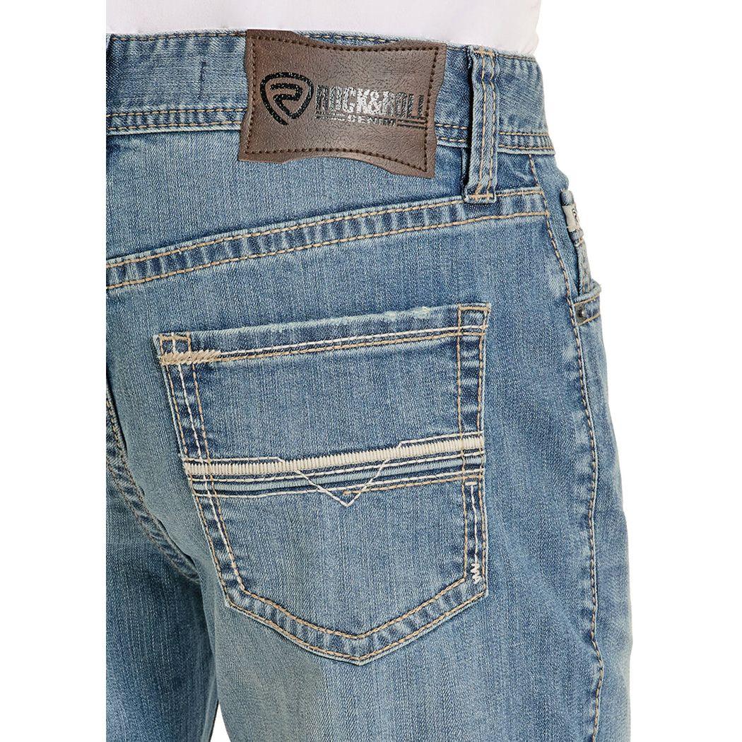 Men's Rock and Roll Relaxed Fit Embroidered Ladder Stitch Pocket Straight Leg Jeans BM0SD08577