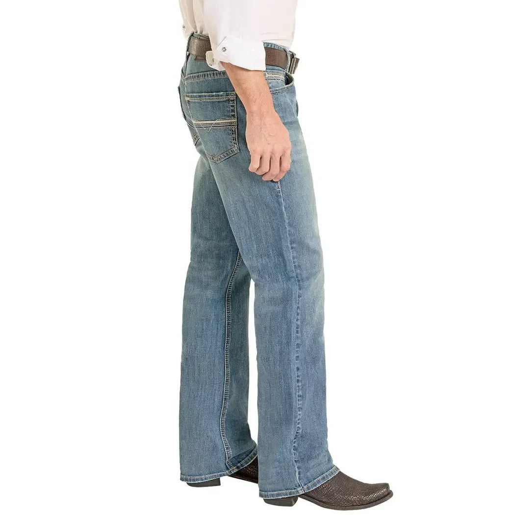 Men's Rock and Roll Relaxed Fit Embroidered Ladder Stitch Pocket Straight Leg Jeans BM0SD08577