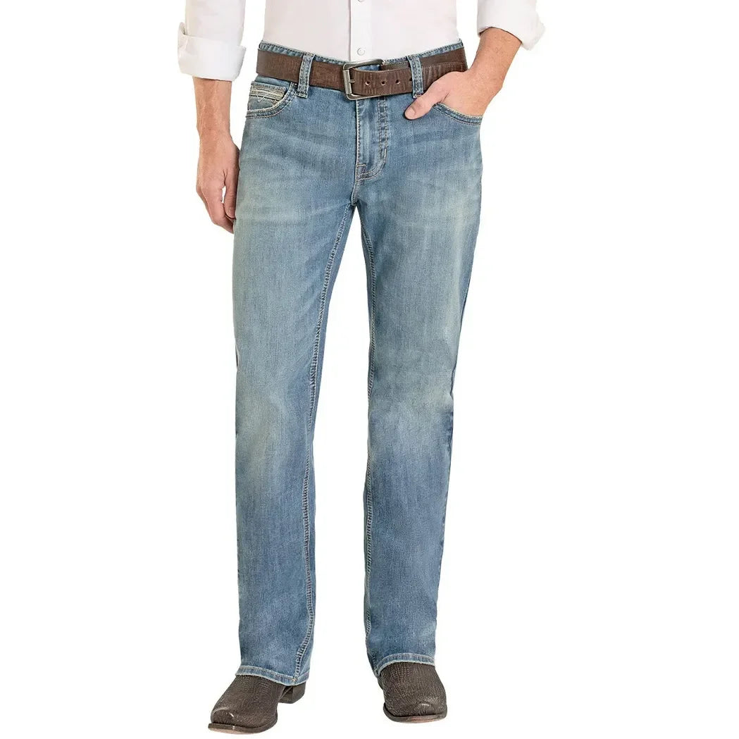 Men's Rock and Roll Relaxed Fit Embroidered Ladder Stitch Pocket Straight Leg Jeans BM0SD08577
