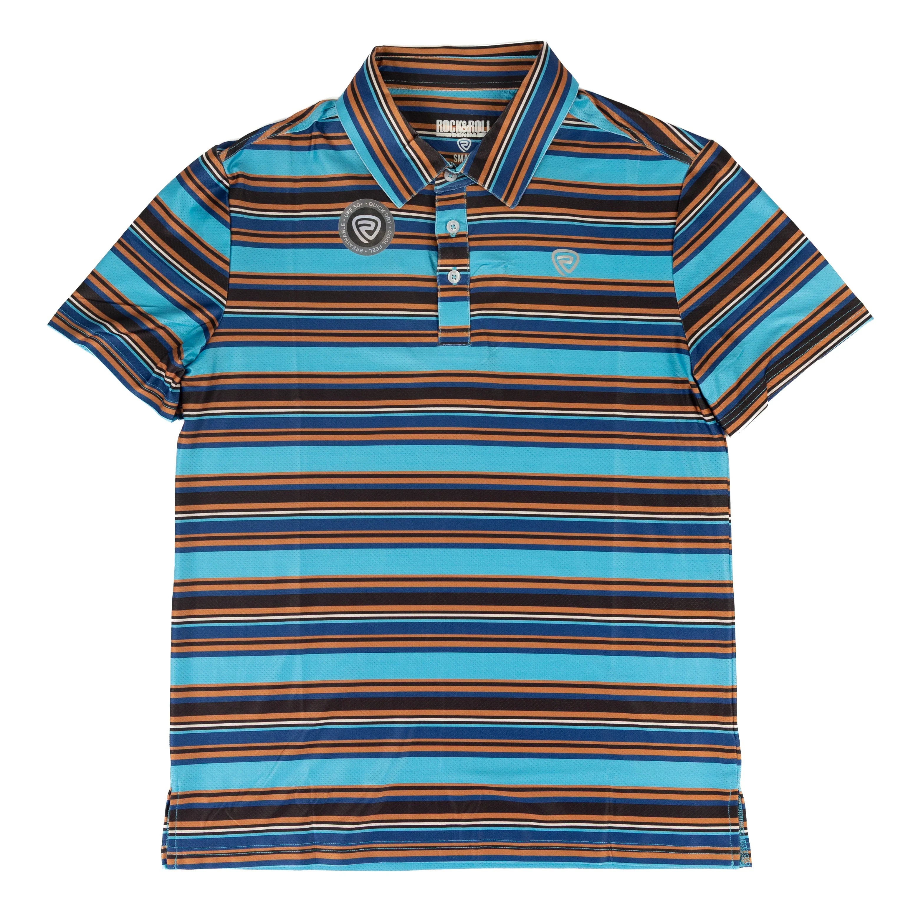 Men's Rock and Roll Short Sleeve Blue Striped Polo BM51T08726