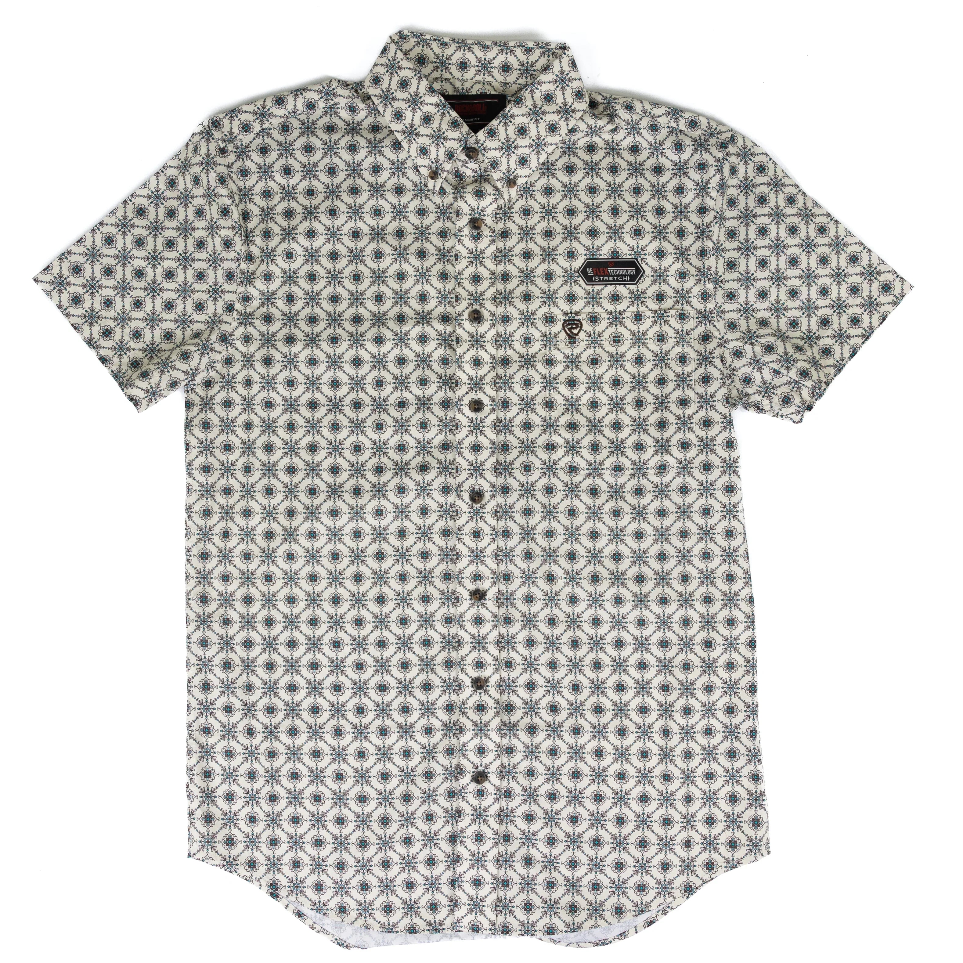 Men's Rock and Roll Short Sleeve Medallion Printed Button Down BMB3S08648