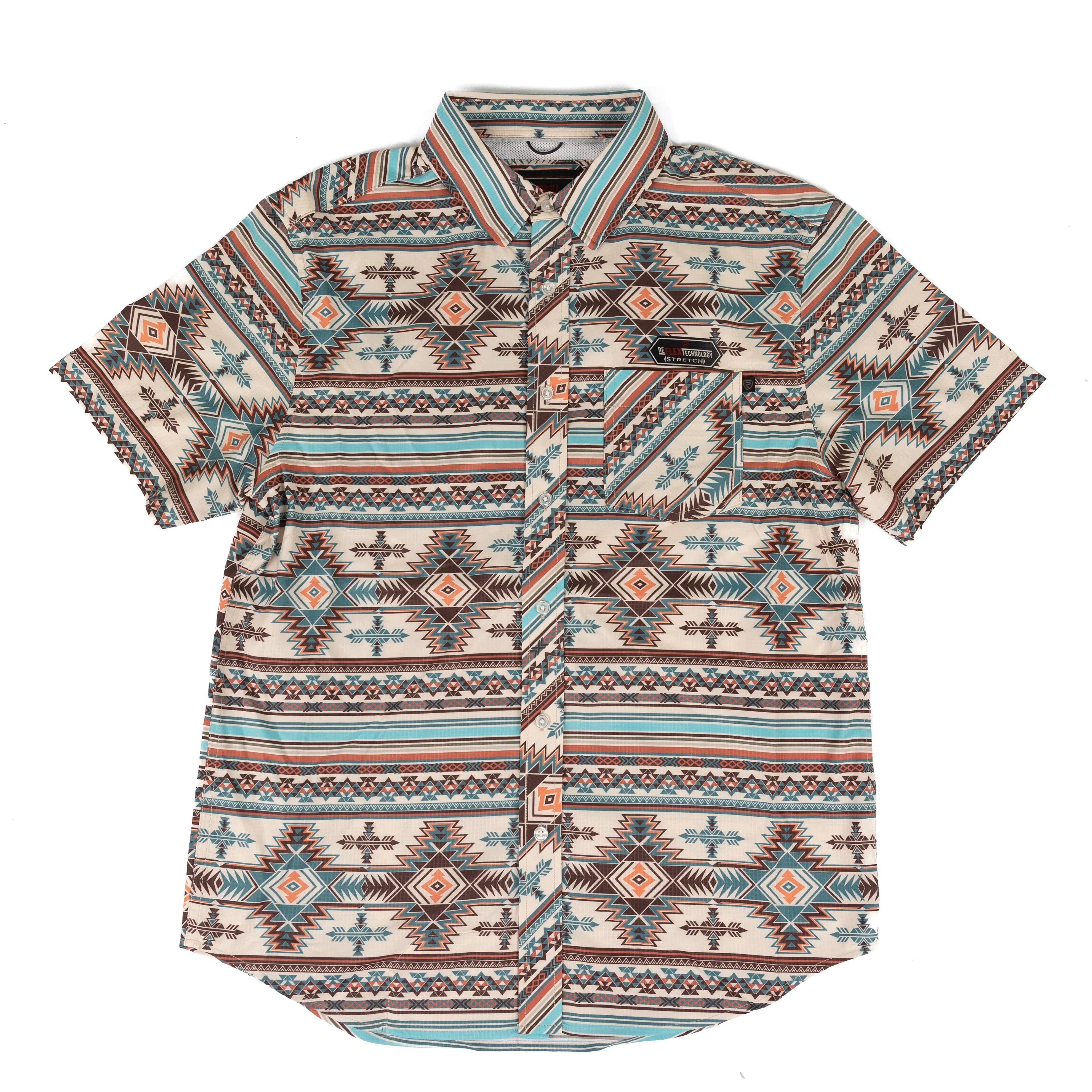 Men's Rock and Roll Short Sleeve Tek Aztec Printed Button Up BMB3S08683