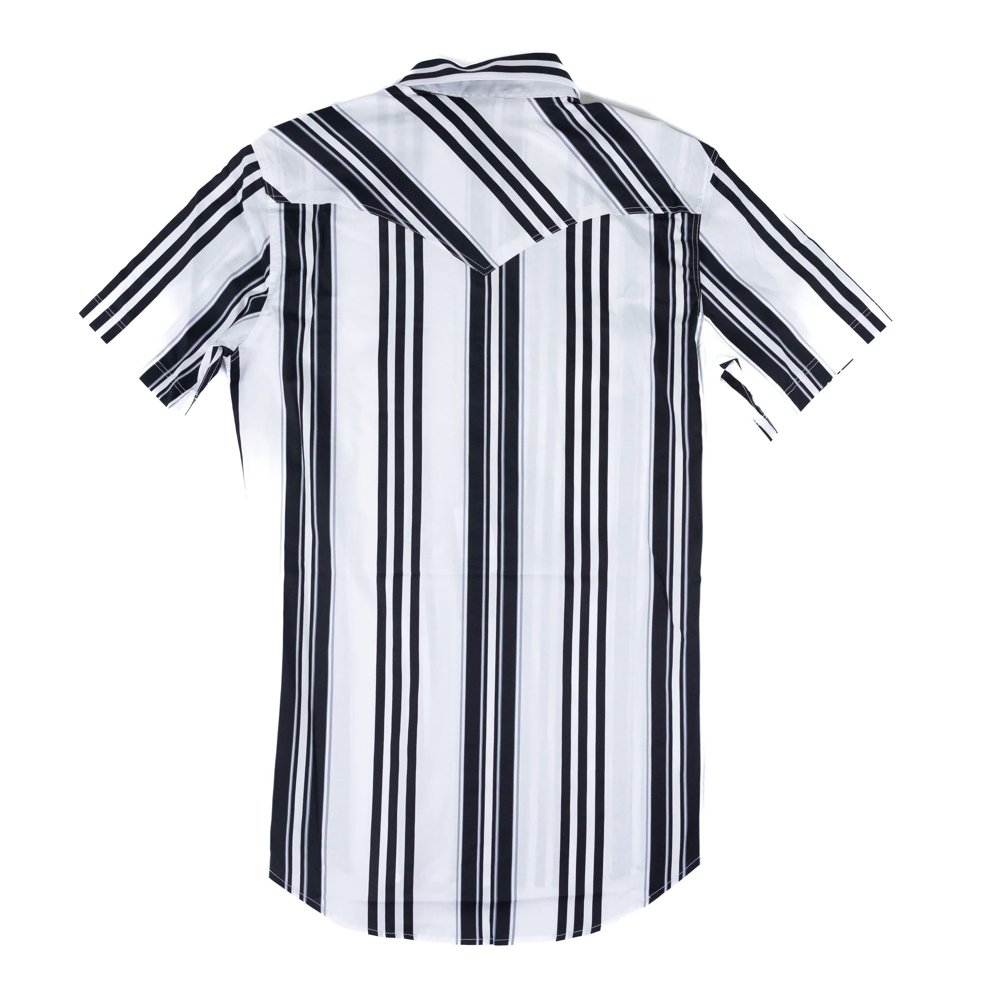 Men's Rock and Roll Slim Fit Black and White Striped Short Sleeve Snap Shirt BMN3S08303