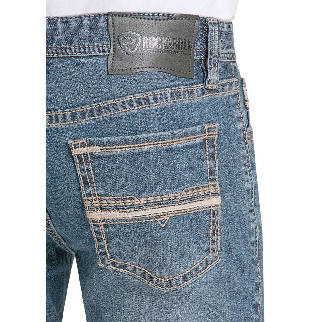 Men's Rock and Roll Slim Fit Feather Stitch Straight Leg Jeans BM1RD09127