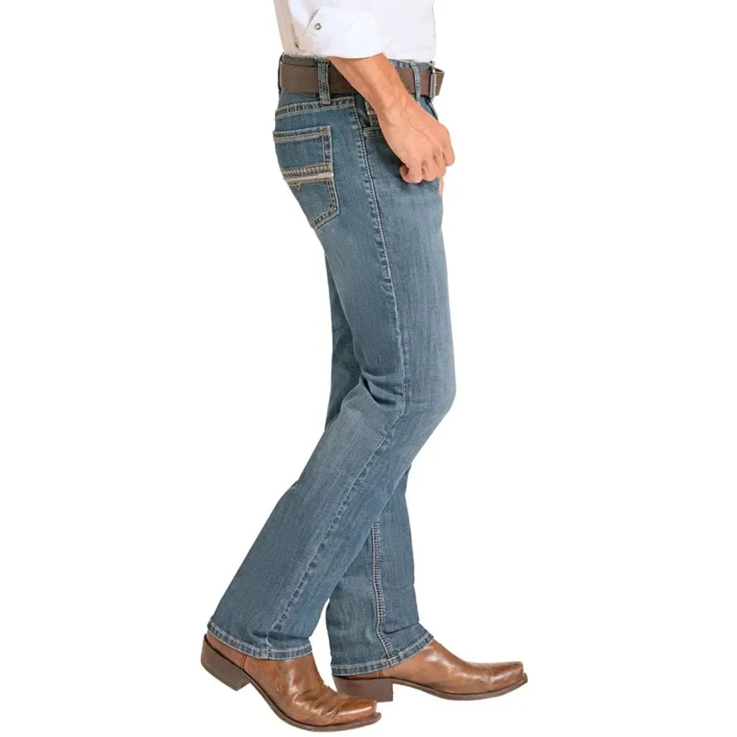 Men's Rock and Roll Slim Fit Feather Stitch Straight Leg Jeans BM1RD09127