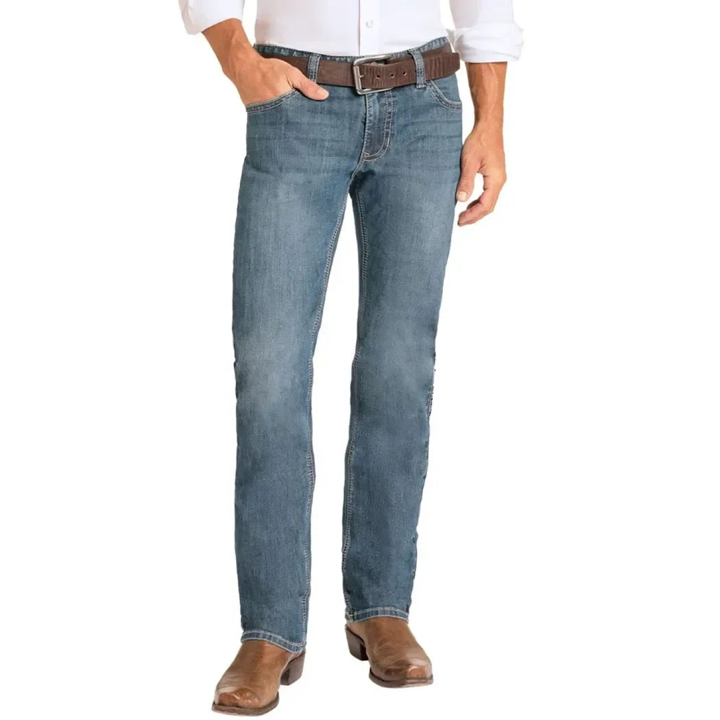 Men's Rock and Roll Slim Fit Feather Stitch Straight Leg Jeans BM1RD09127