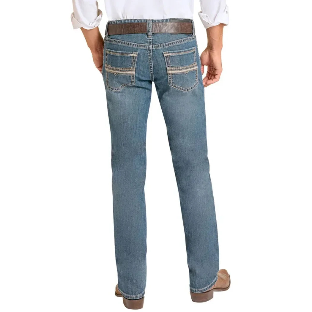 Men's Rock and Roll Slim Fit Feather Stitch Straight Leg Jeans BM1RD09127