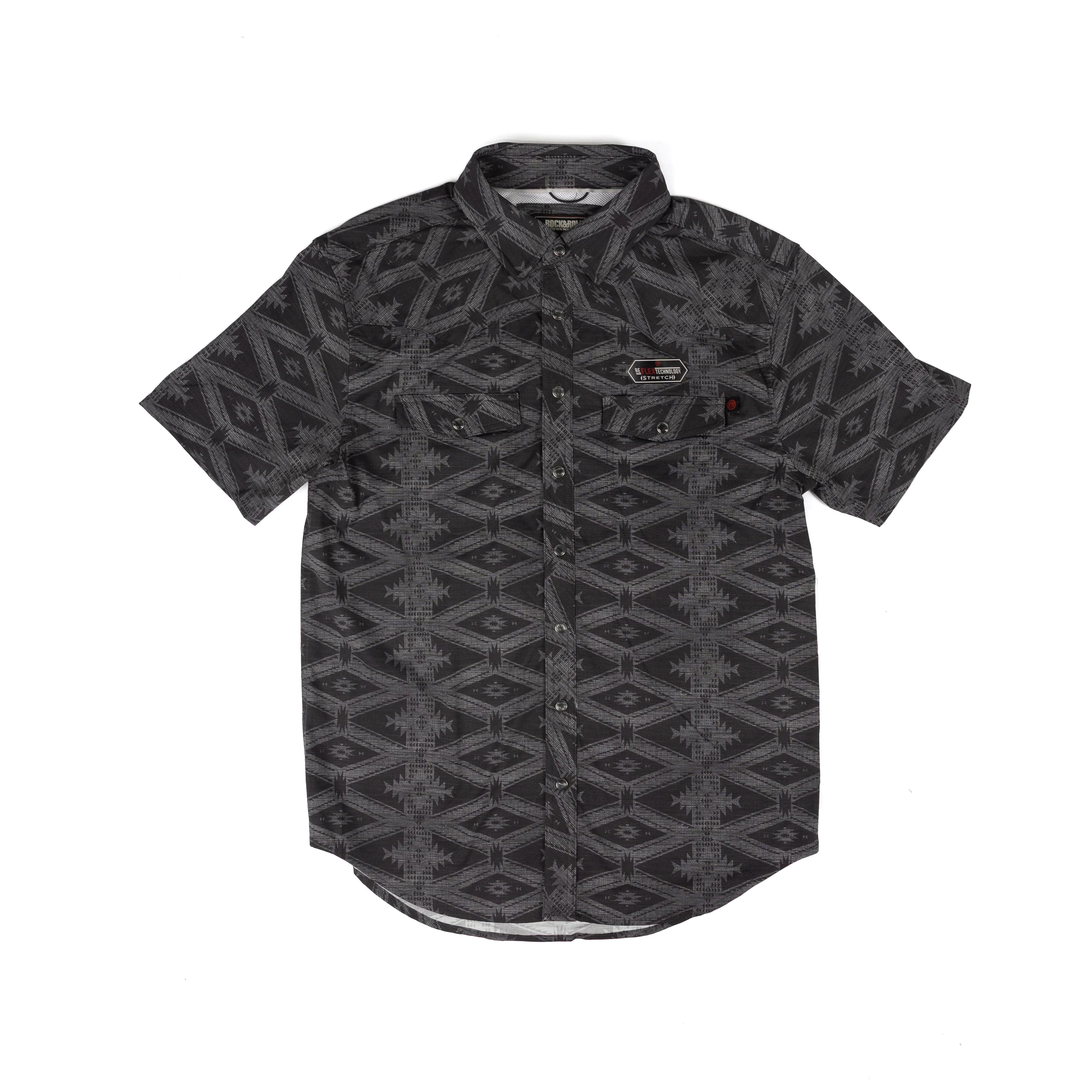 Men's Rock and Roll X Koe Black Aztec Modern Fit Tek Shirt BMN3S09636