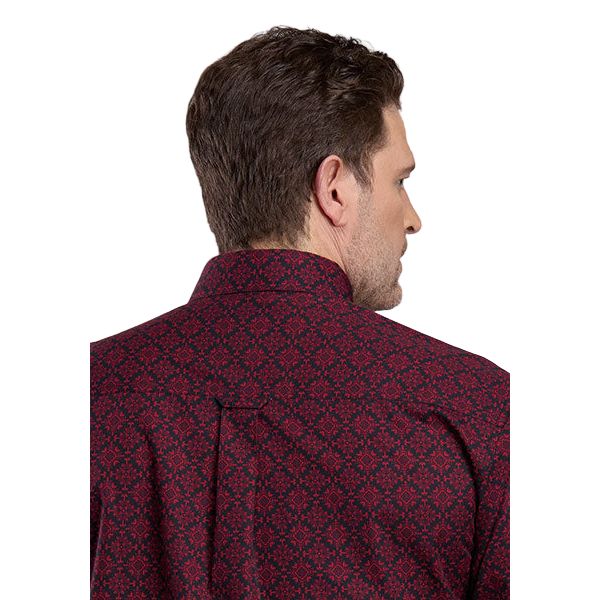 Men's Roper Long Sleeve Amarillo Allover Print Wine Colored Shirt 03-001-0326-1021