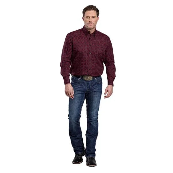 Men's Roper Long Sleeve Amarillo Allover Print Wine Colored Shirt 03-001-0326-1021