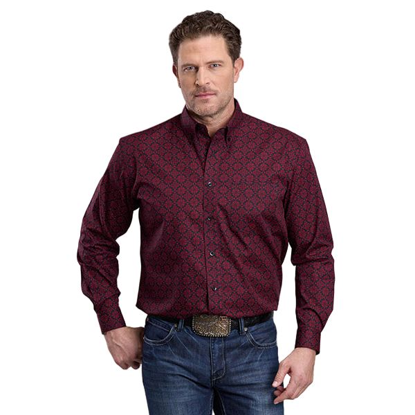 Men's Roper Long Sleeve Amarillo Allover Print Wine Colored Shirt 03-001-0326-1021