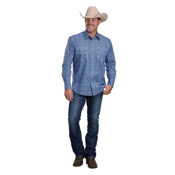 Men's Roper Long Sleeve Blue All Over Print Snap Shirt 03-001-0225-4044