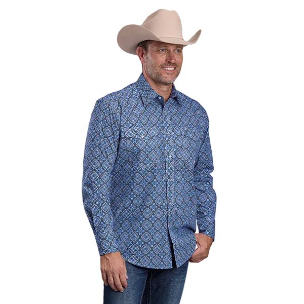 Men's Roper Long Sleeve Blue All Over Print Snap Shirt 03-001-0225-4044