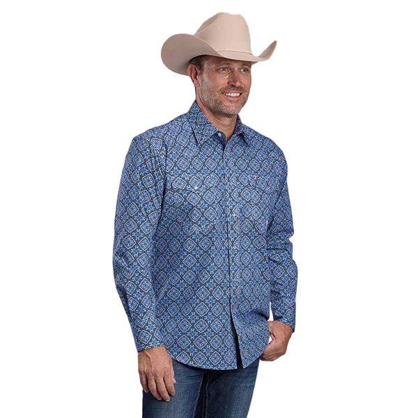 Men's Roper Long Sleeve Blue All Over Print Snap Shirt 03-001-0225-4044