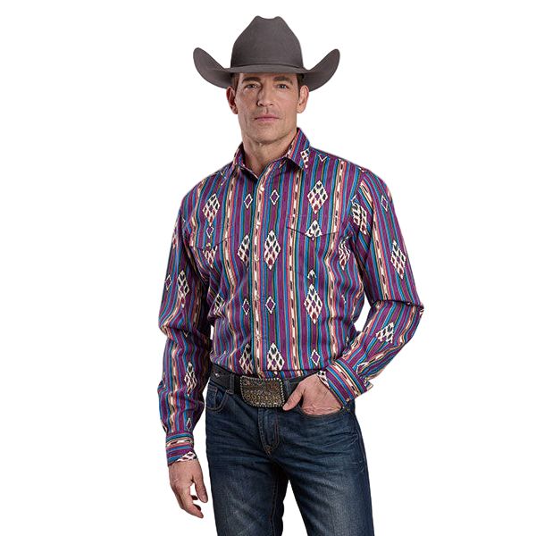 Men's Roper Long Sleeve Purple Snap Up Printed Shirt 03-001-0485-0100