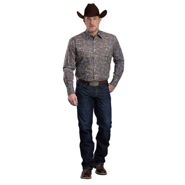 Men's Roper Long Sleeve Snap Bluebird Paisley Western Shirt 03-001-0225-1024