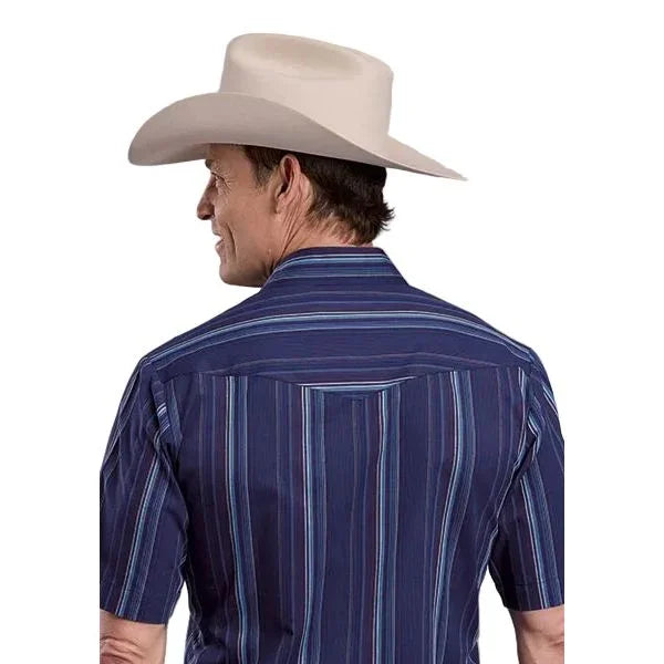 Men's Roper Navy Striped Short Sleeve Snap Shirt 01-002-0044-0266