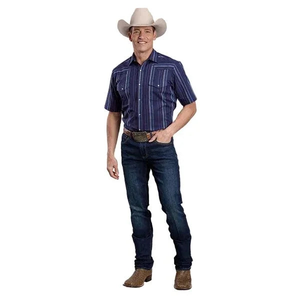 Men's Roper Navy Striped Short Sleeve Snap Shirt 01-002-0044-0266