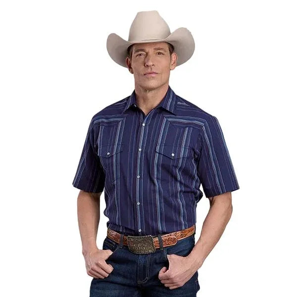 Men's Roper Navy Striped Short Sleeve Snap Shirt 01-002-0044-0266