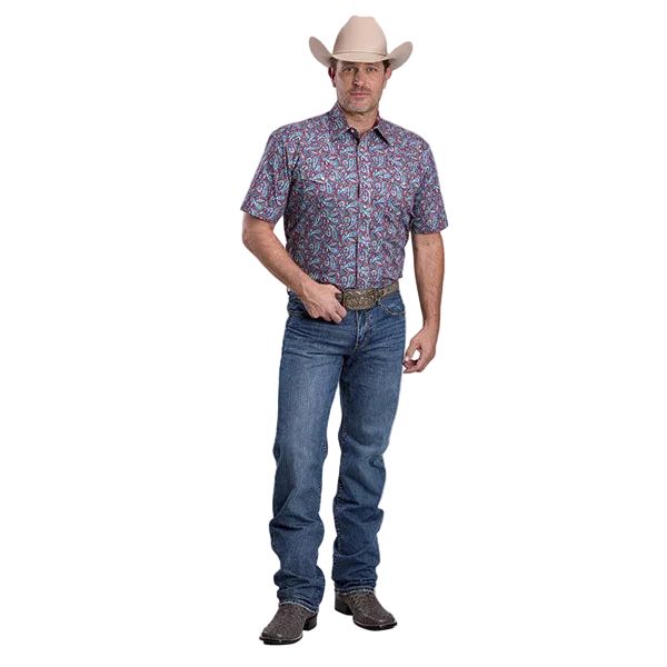 Men's Roper Red Short Sleeve Amarillo Allover Print Button Up Shirt 03-002-0225-2030