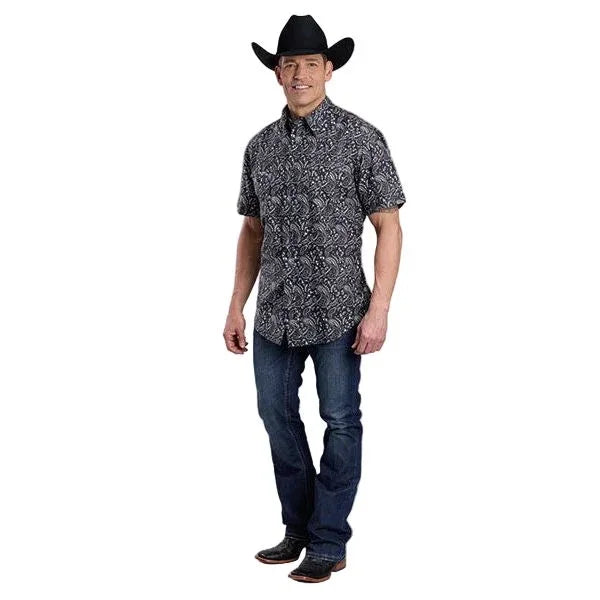 Men's Roper Short Sleeve Black Allover Printed Snap Shirt 03-002-0064-0330