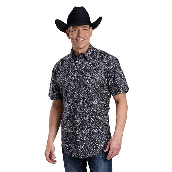 Men's Roper Short Sleeve Black Allover Printed Snap Shirt 03-002-0064-0330