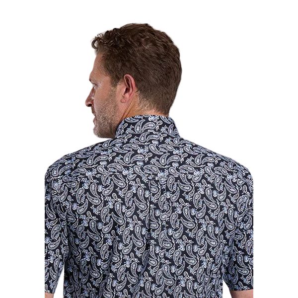 Men's Roper Short Sleeve Black Woodcut Paisley Button Up Shirt 03-002-0326-4046