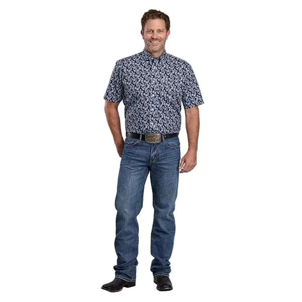 Men's Roper Short Sleeve Black Woodcut Paisley Button Up Shirt 03-002-0326-4046