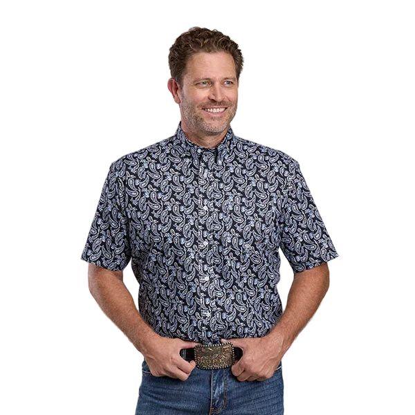 Men's Roper Short Sleeve Black Woodcut Paisley Button Up Shirt 03-002-0326-4046