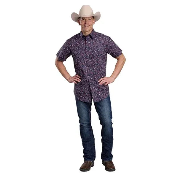 Men's Roper Short Sleeve Blue Paisley Snap Shirt 03-002-0064-0477
