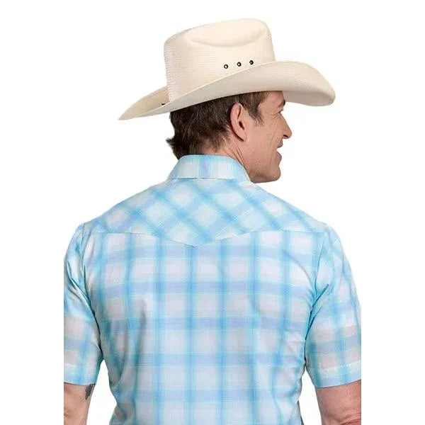 Men's Roper Short Sleeve Blue Plaid Western Button Up Shirt 01-002-0101-2029