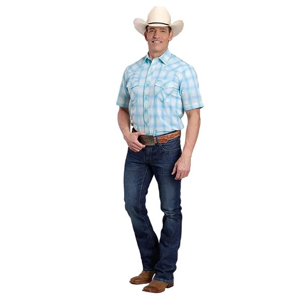 Men's Roper Short Sleeve Blue Plaid Western Button Up Shirt 01-002-0101-2029