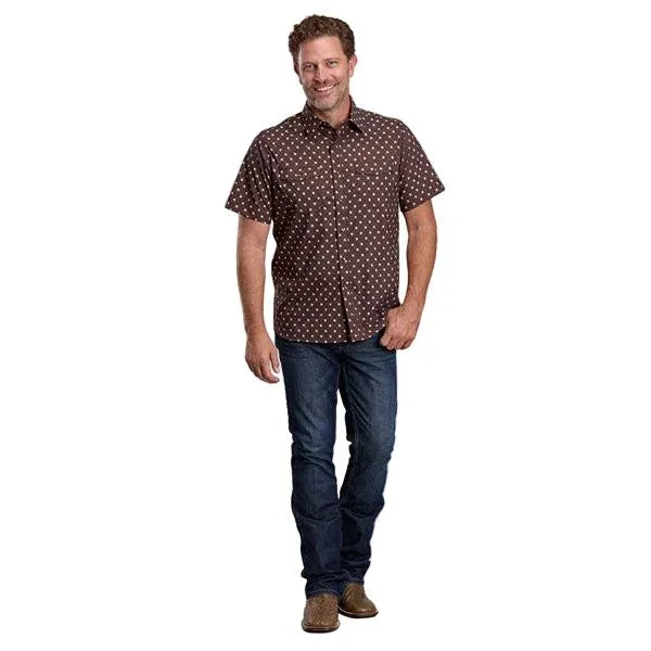 Men's Roper Short Sleeve Brown All Over Argyle Print Snap Shirt 03-002-0124-5101